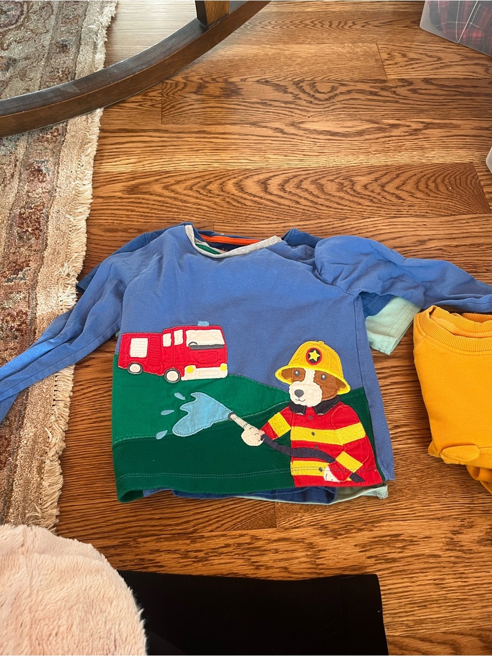 Mini Boden Blue Long Sleeve Tee with Firefighter Dog Appliqué 2-3Y